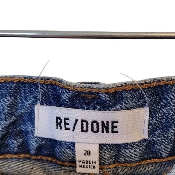 Re/Done Women's Medium Wash High Waisted Button Fly Cut Off Shorts Size 28 - Picture 3 of 8